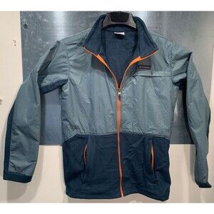 Columbia Full-Zip Nylon Overlay Fleece Jacket  Zip Pockets Youth XL Green